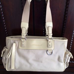 Vintage Y2K Tommy Hilfiger Canvas Strap Handbag Lt Green Hot Pink Lining Pockets